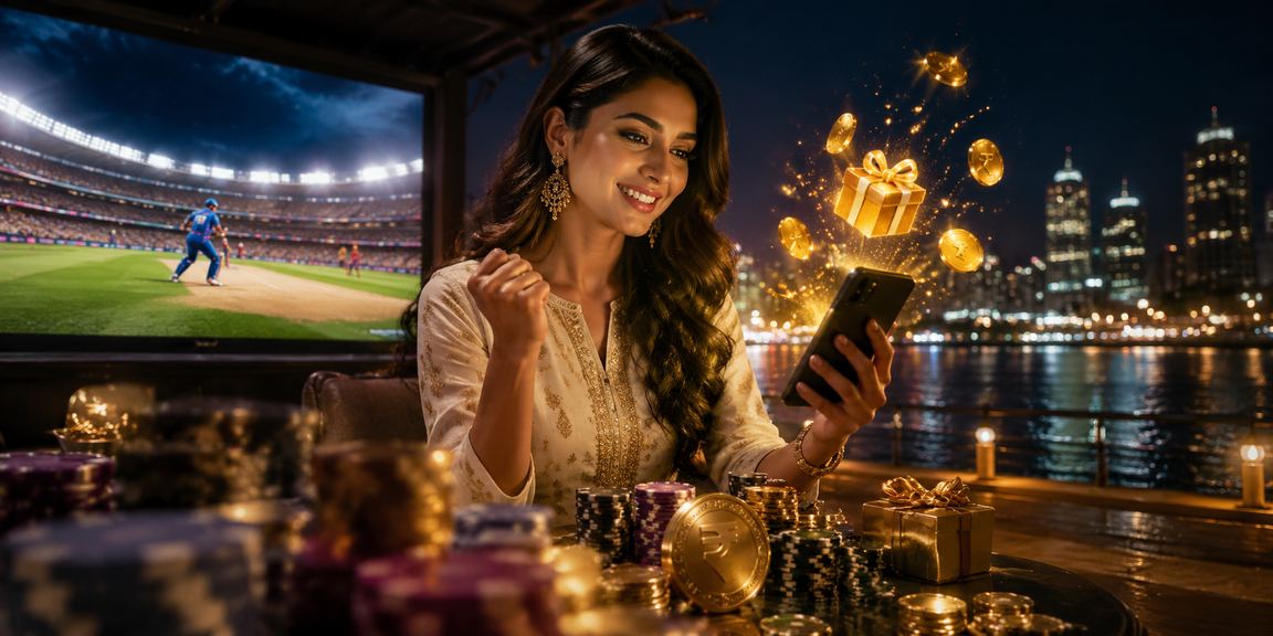 Indian woman placing cricket bets with smartphone